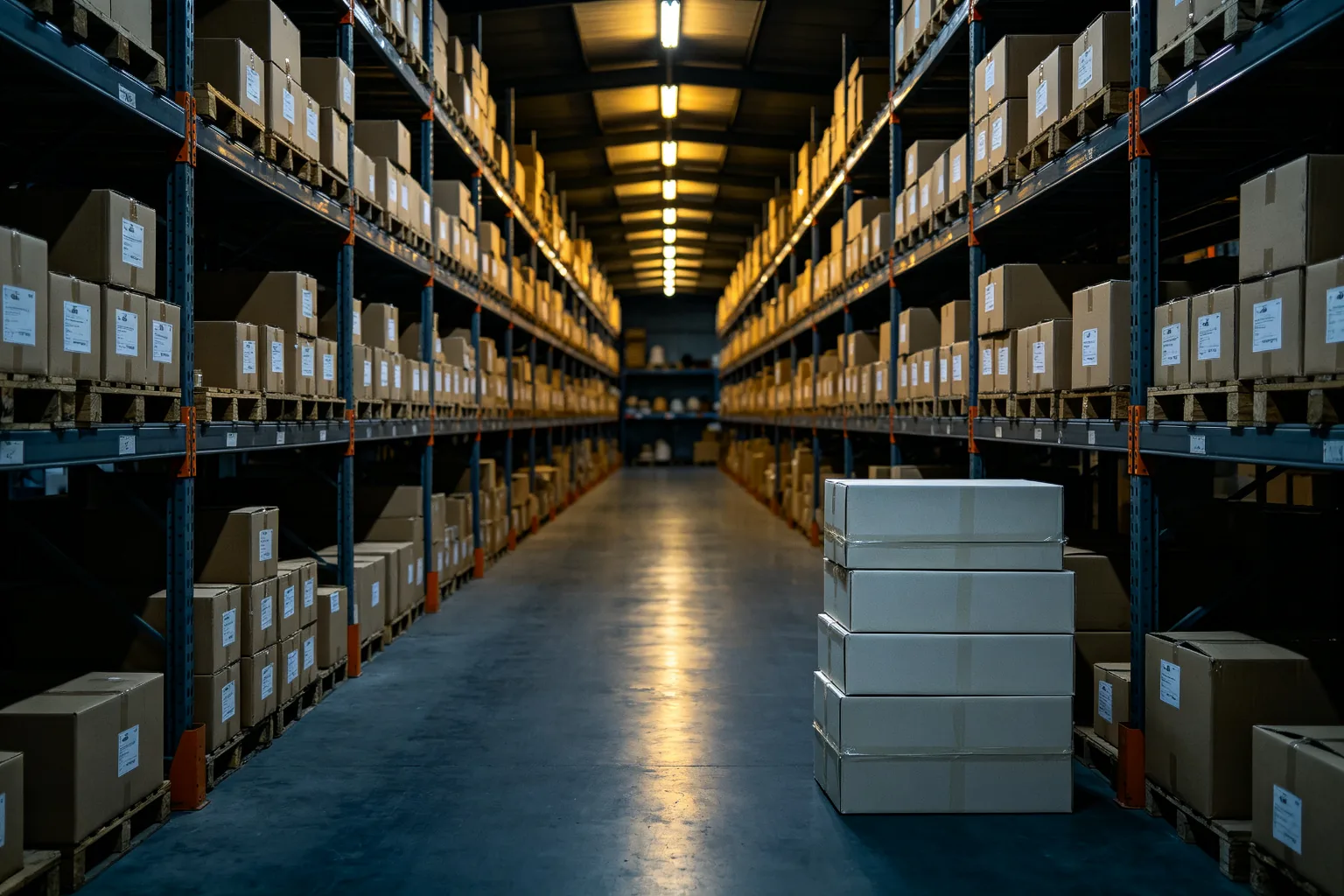 Finished goods warehouse with packed cap cartons