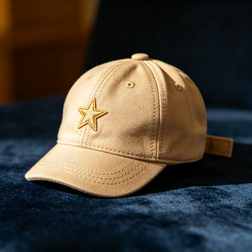 Kids cap detail — gold star embroidery and adjustable strap