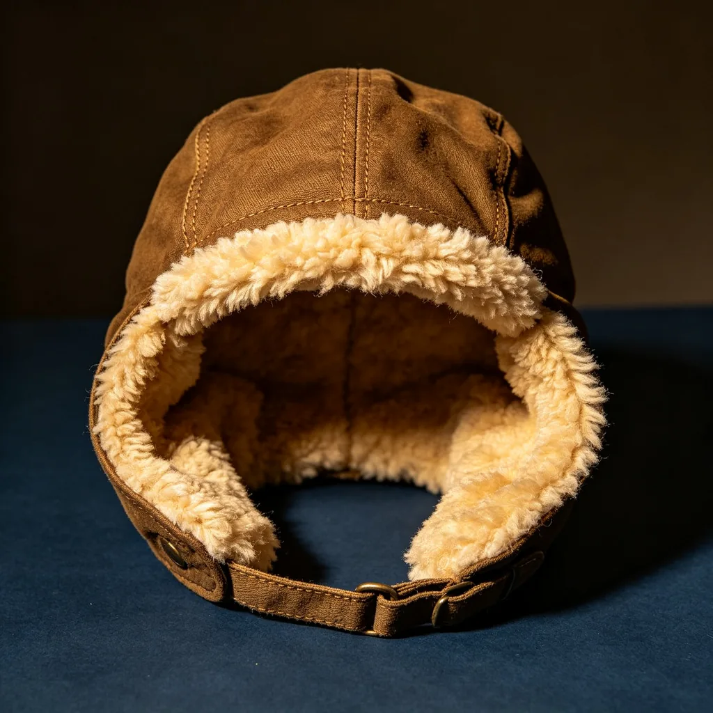 Trapper hat detail — fleece-lined ear flaps